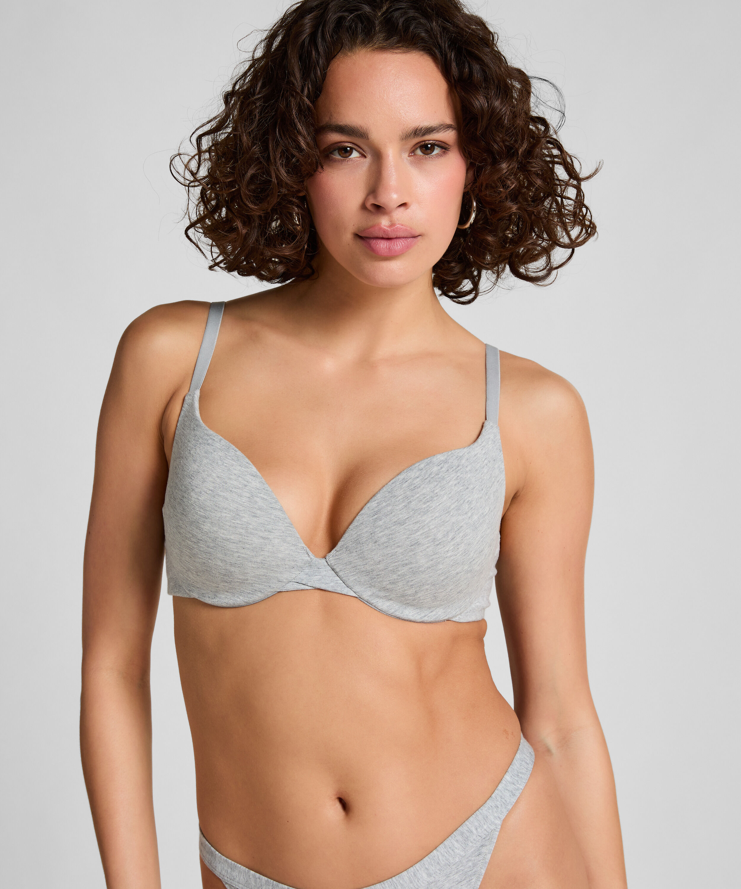 Cotton Padded Underwired Push-Up Bra, Gray