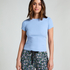 Ribbed Crew Neck Short-Sleeved Pyjama Top, Blue