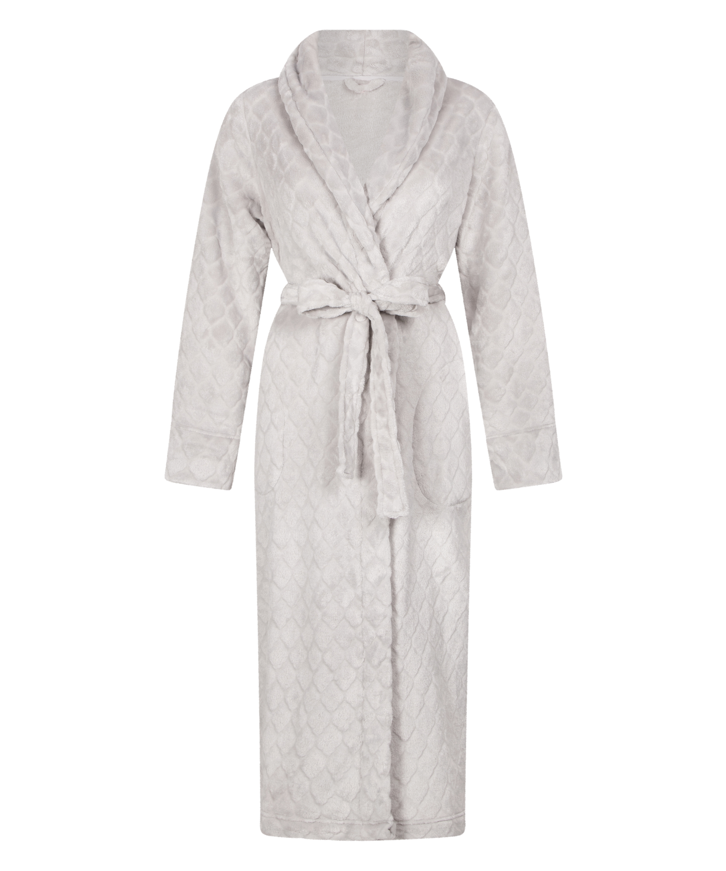 Long Fleece Bathrobe, Gray, main