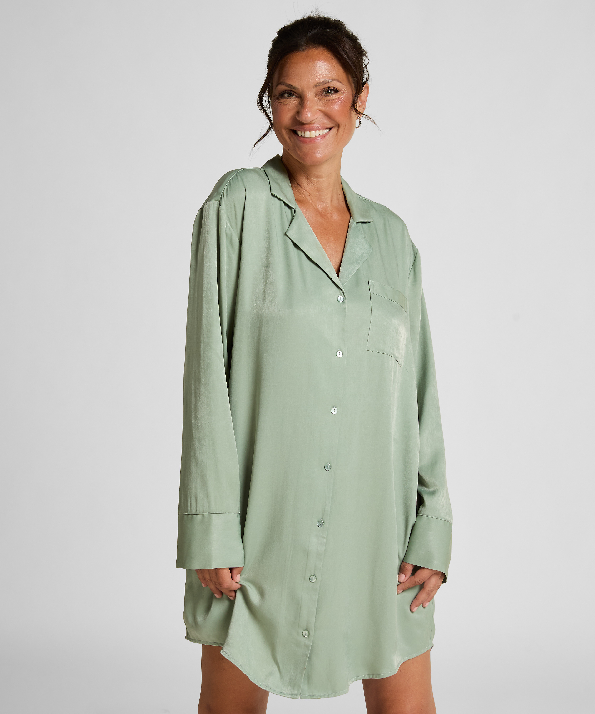 Shirtdress Satin Ayla, Green, main