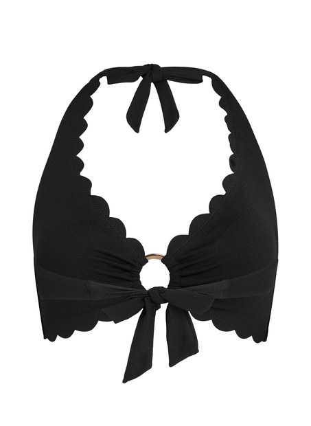 Scallop Halter Bikini Top, Black