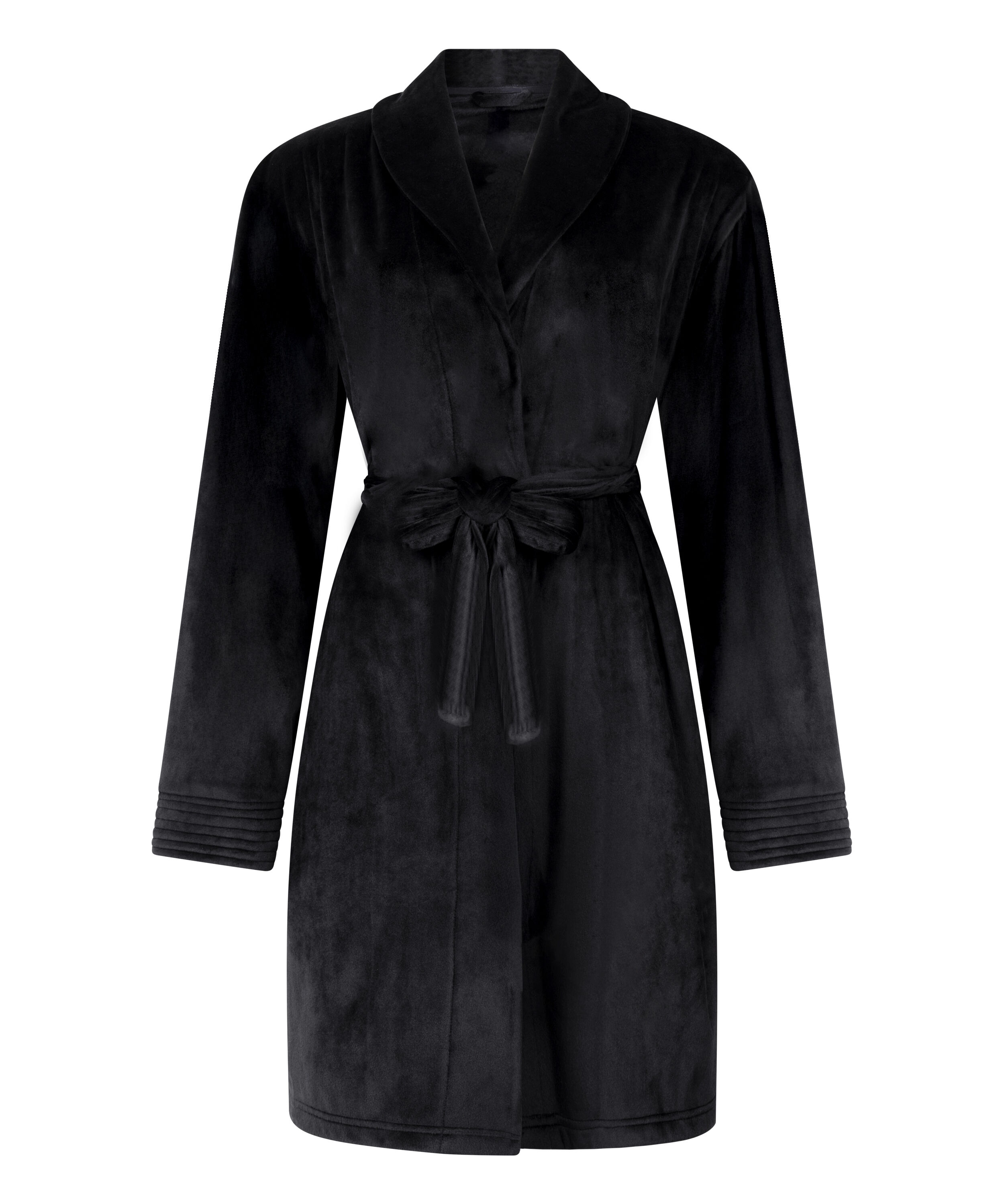 Velours short bathrobe, Black