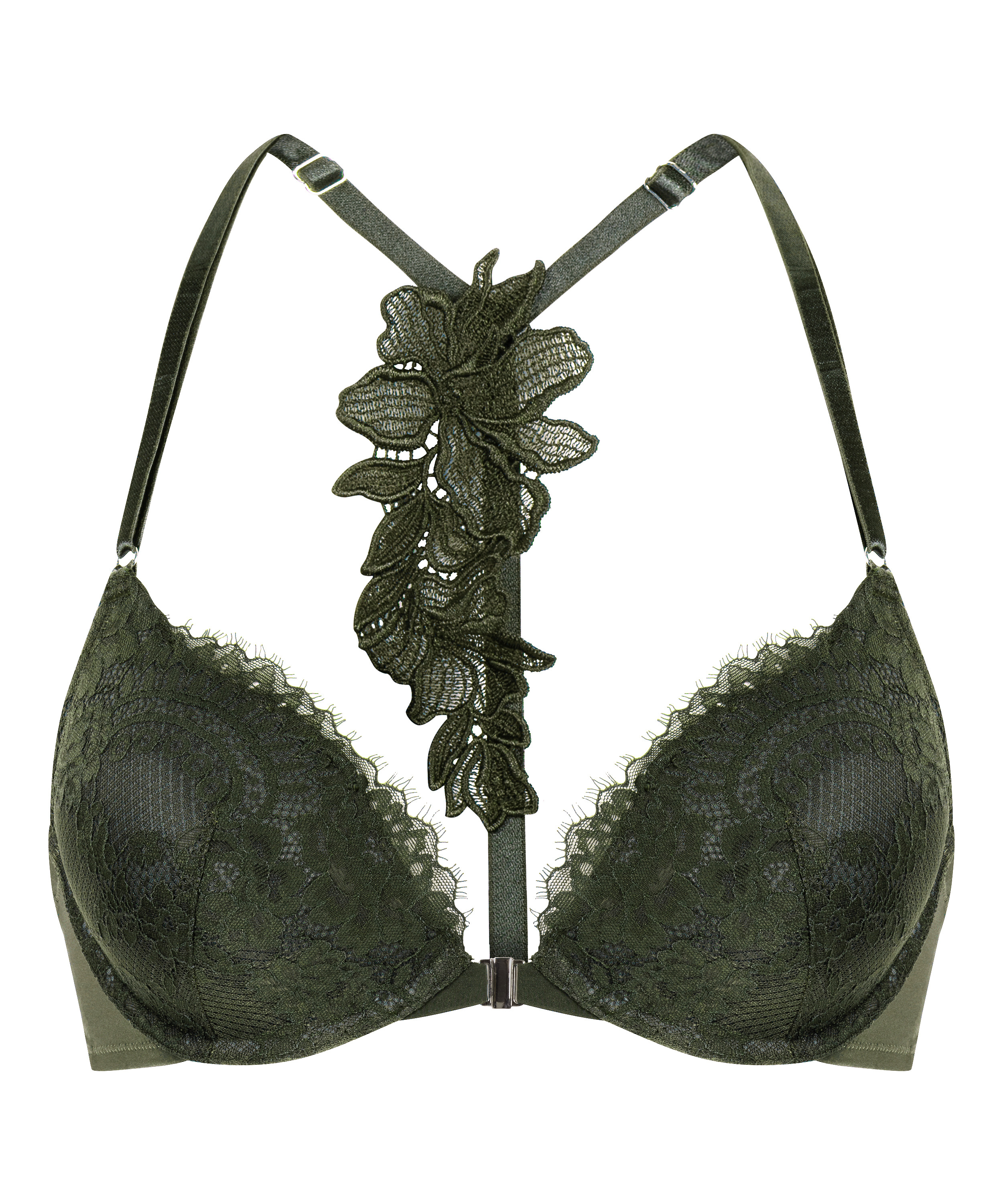 Amara Padded Underwired Push-Up Bra, Green, main