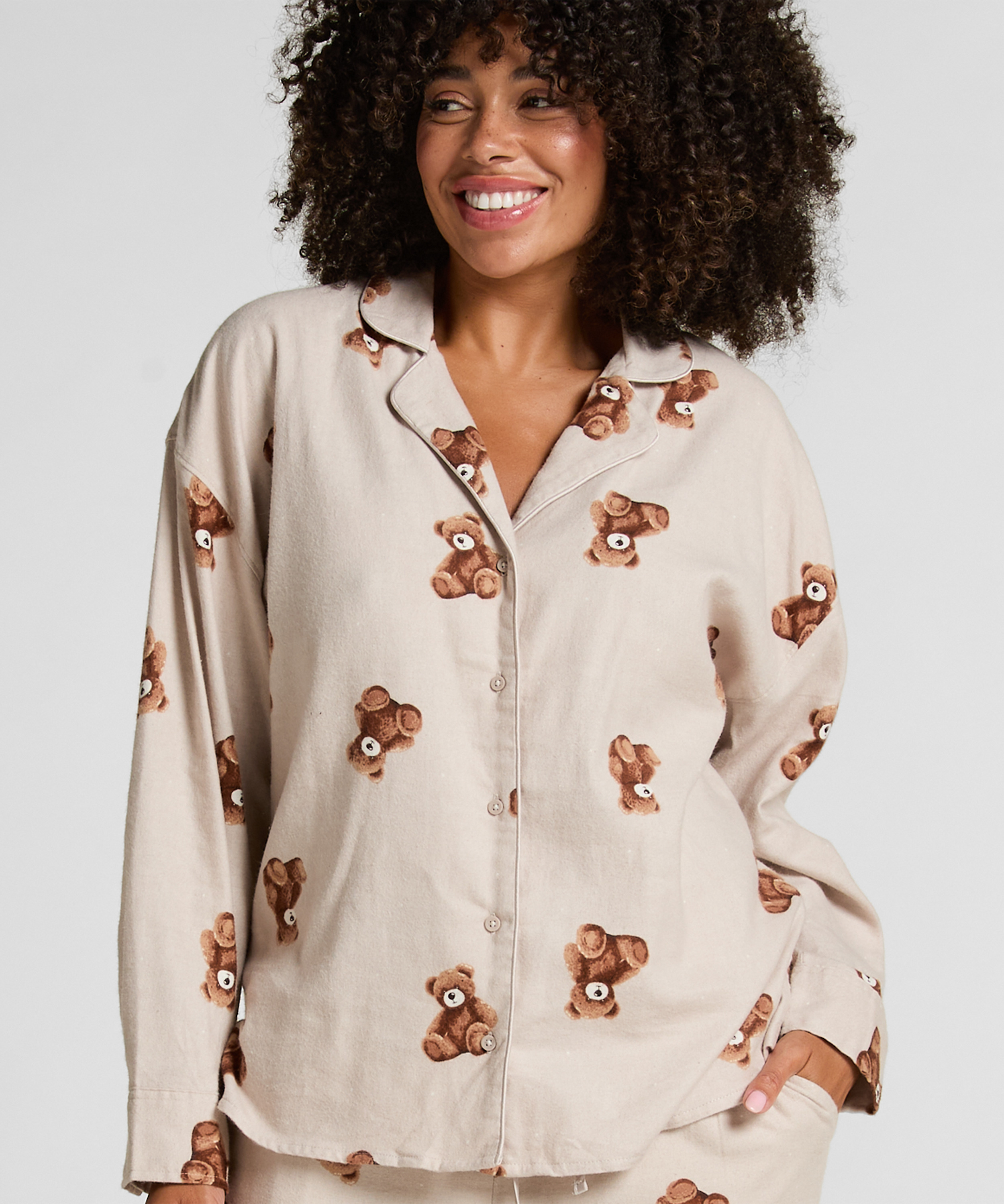 Jacket Flannel Twill Bear, Beige, main