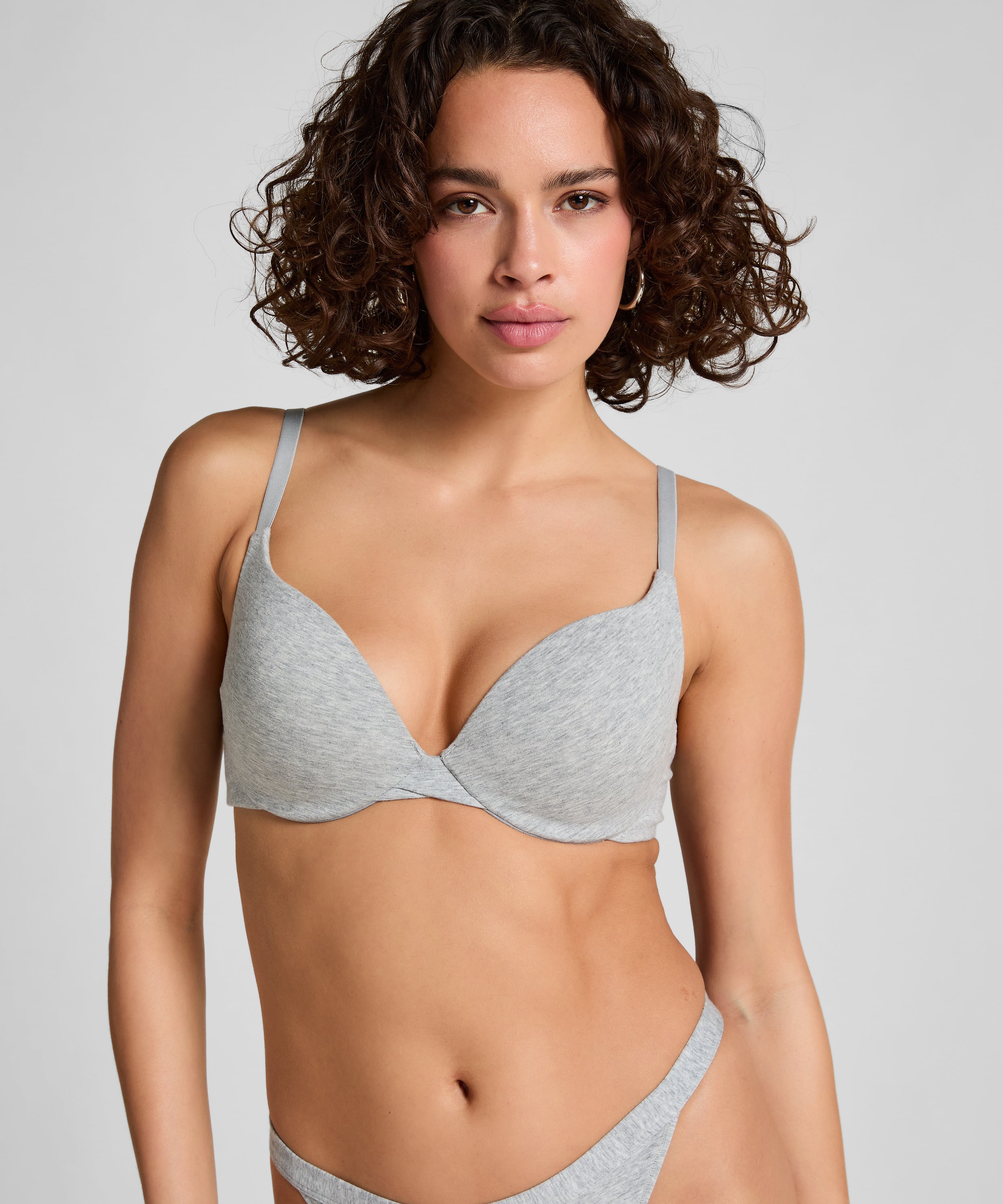 Cotton Padded Underwired Push-Up Bra, Gray, main