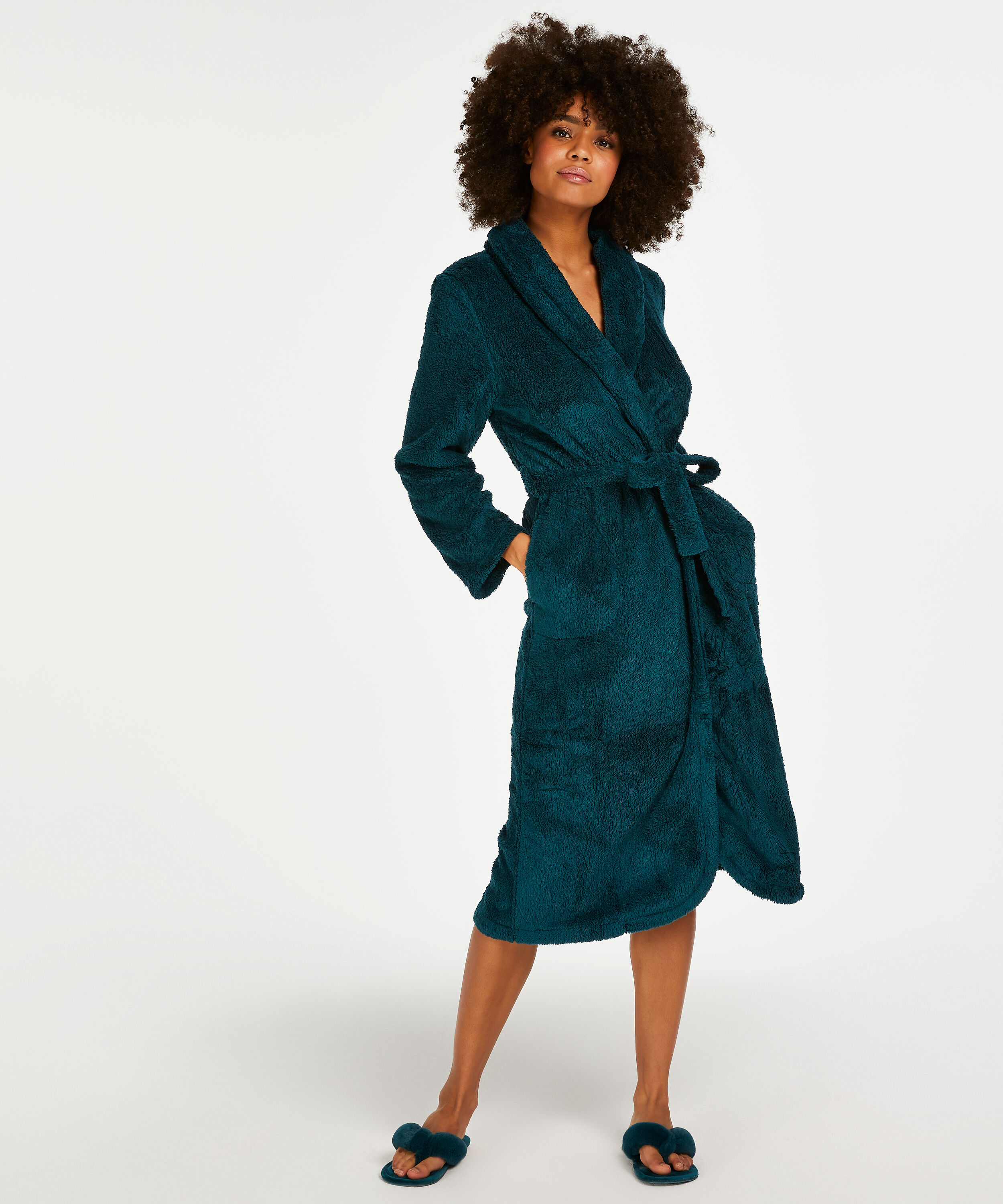 Long Fleece Bathrobe, Blue
