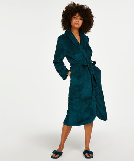 Long Fleece Bathrobe, Blue