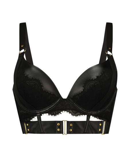 Occult padded longline push-up underwired bra, Black