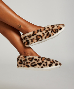 Leopard Cosy Ballerina Slippers, Beige