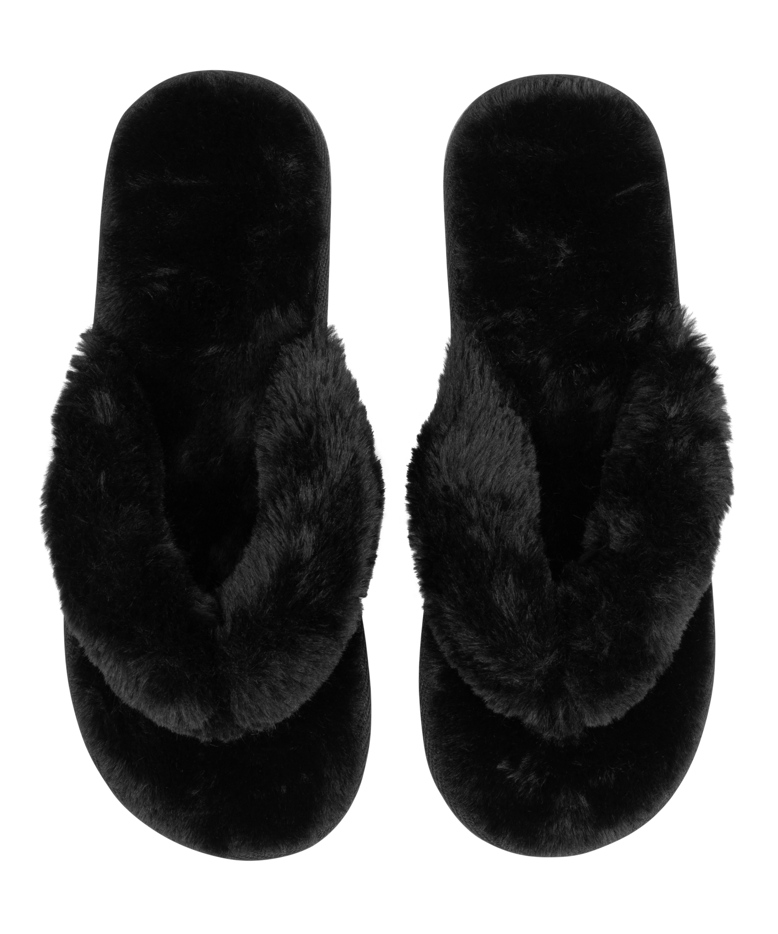 Fake Fur Slippers, Black, main