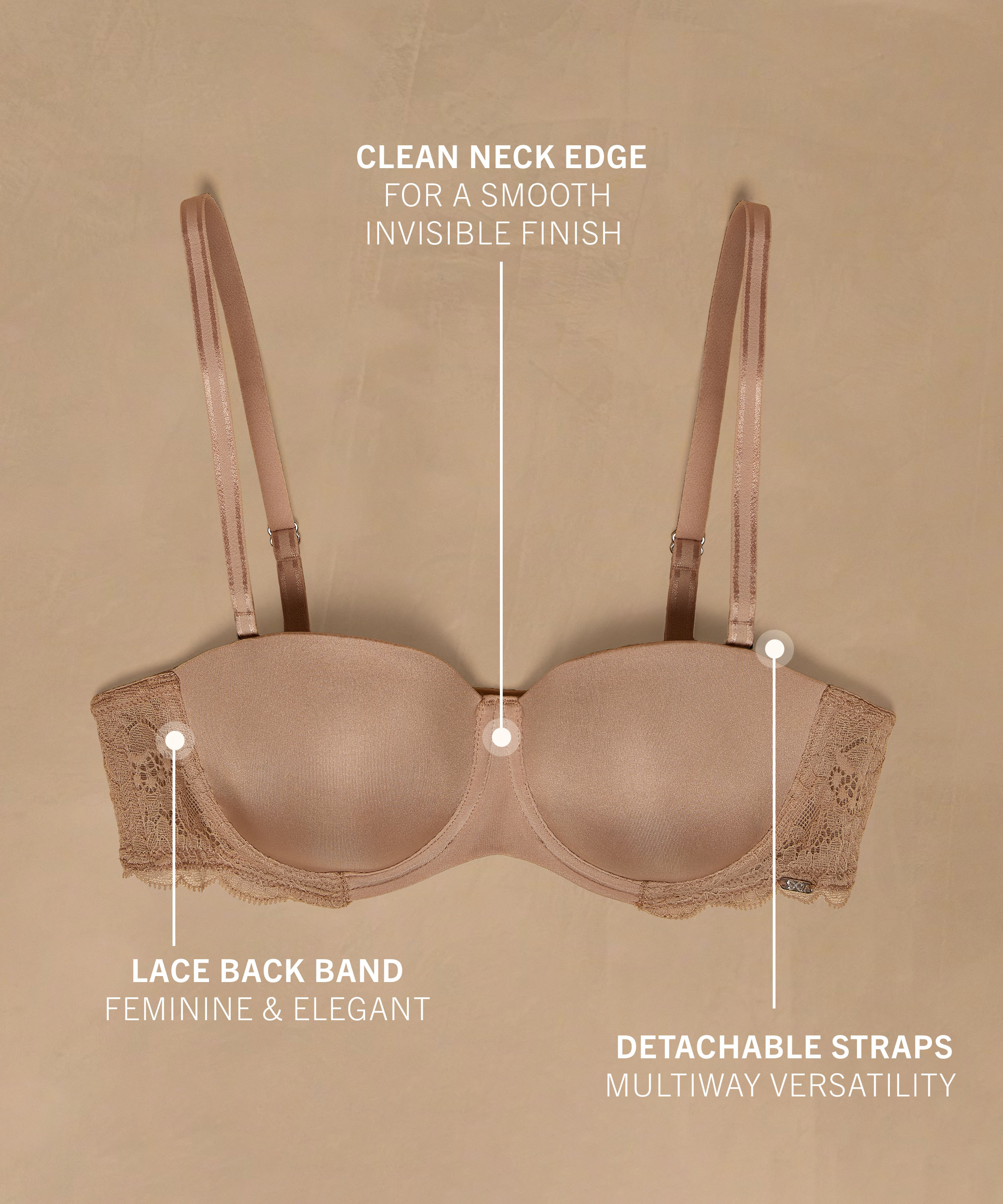 Angie Padded Strapless Underwired Bra, Beige, main
