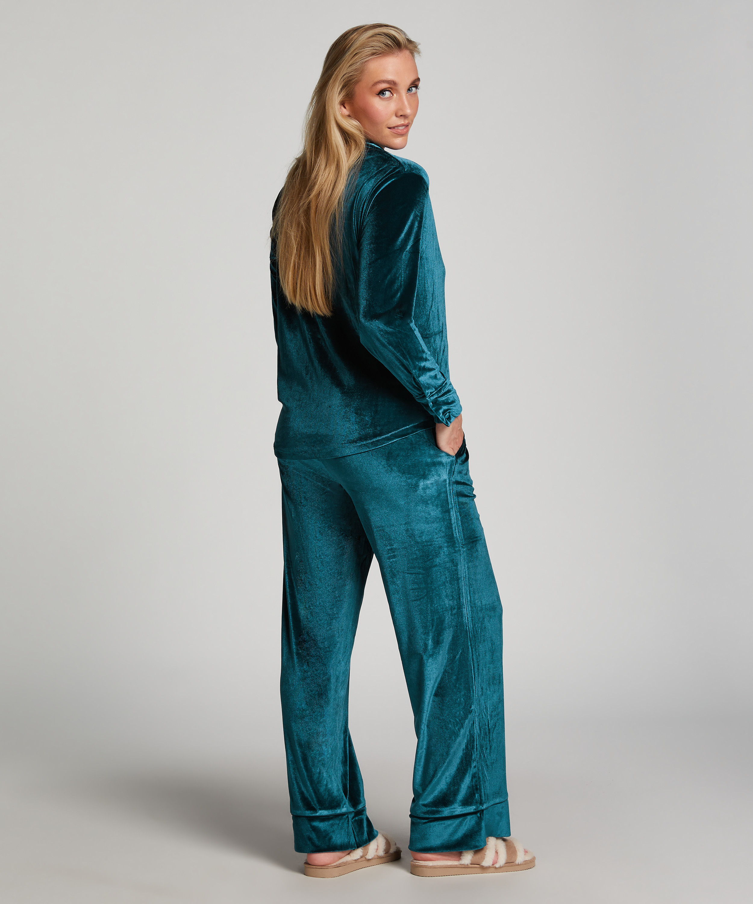 Velours Long-Sleeved Jacket, Blue, main