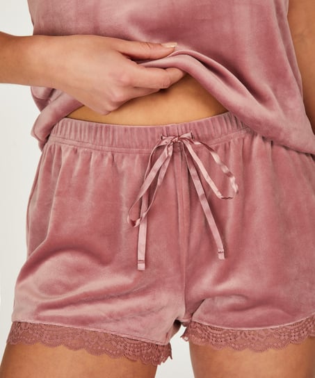Velvet Lace Shorts, Pink