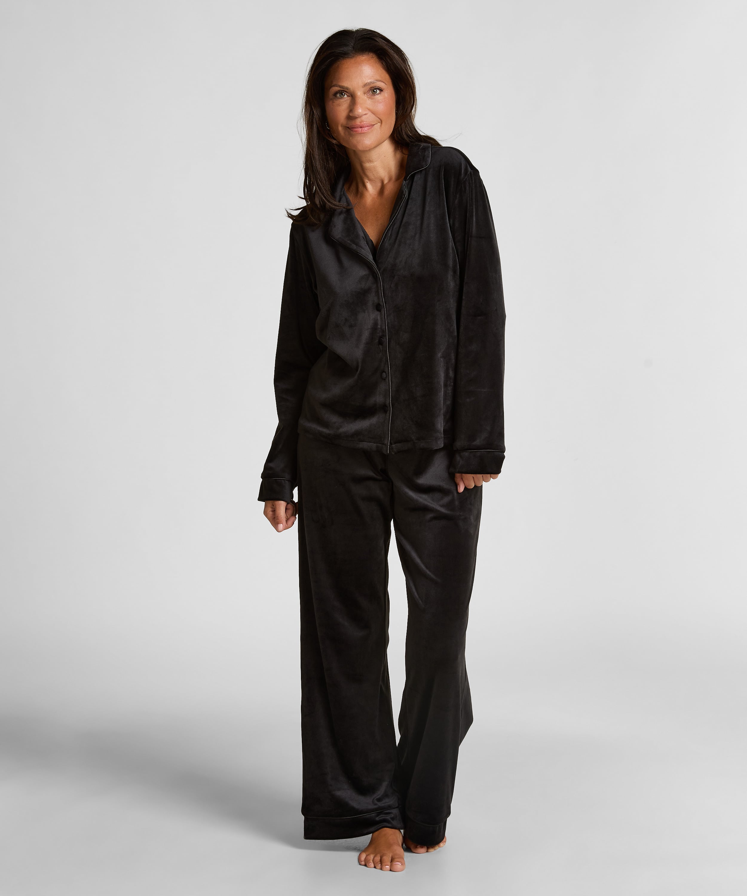 Velours Long-Sleeved Jacket, Black, main