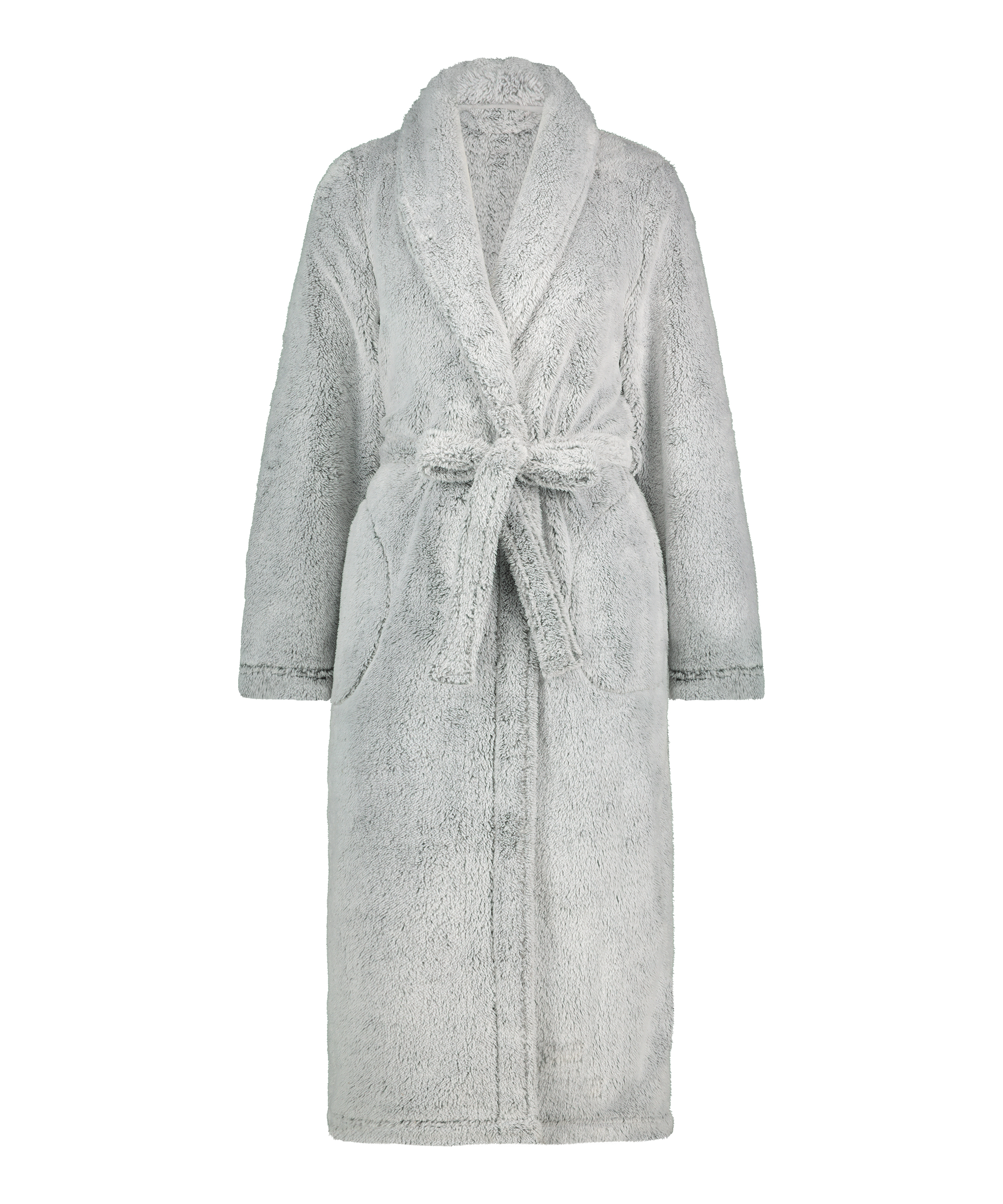 Long Fleece Bathrobe, Gray, main