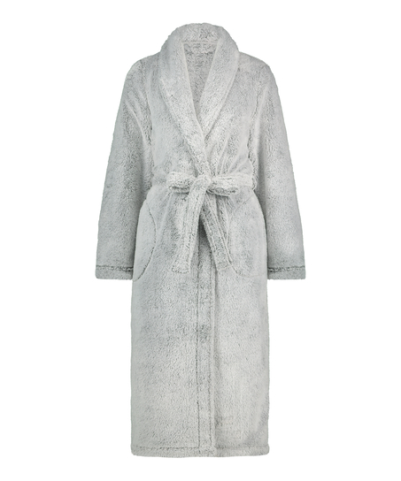 Long Fleece Bathrobe, Gray