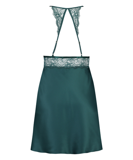 Satin lace slip dress, Blue