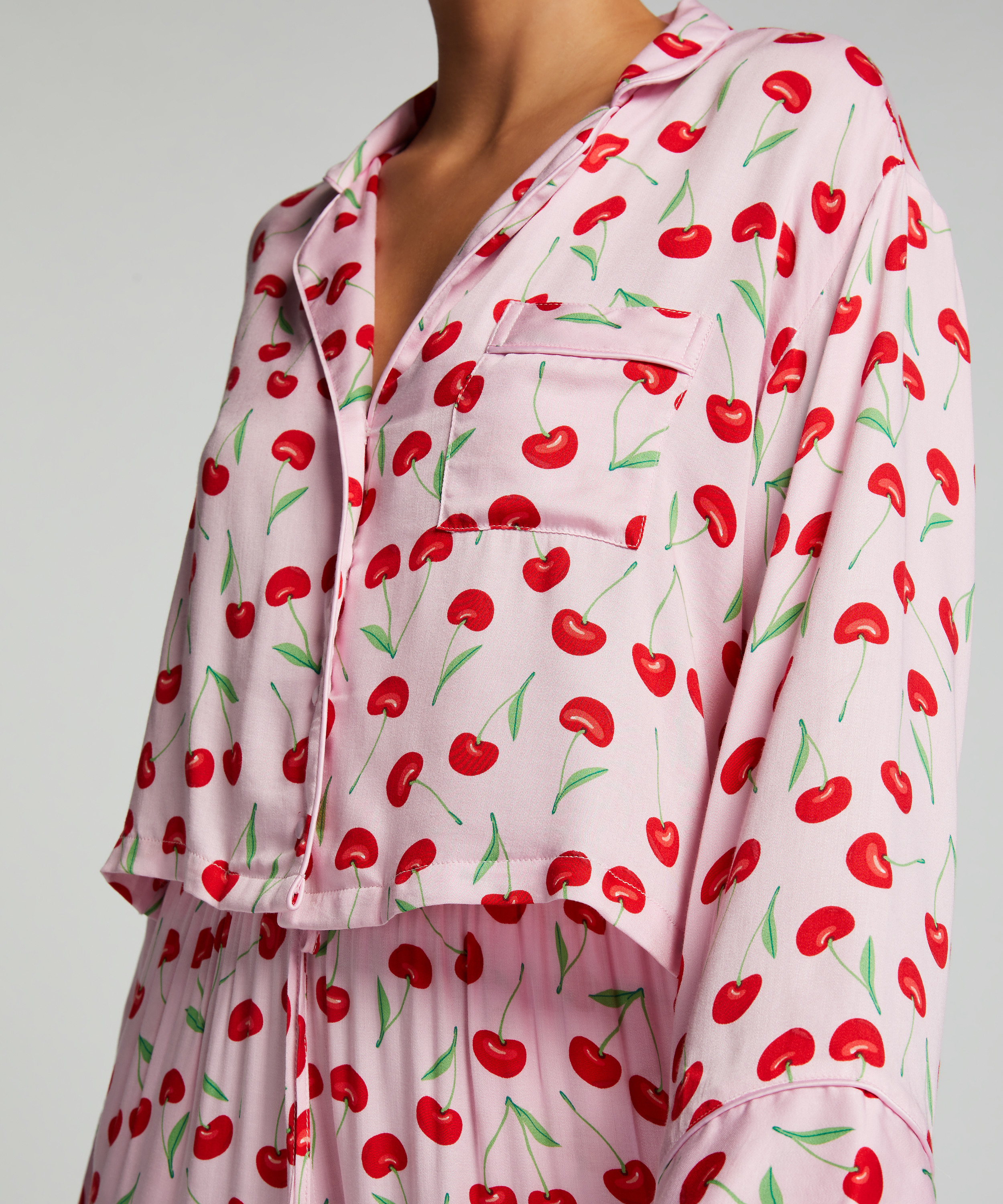 Twill Long-sleeved Pyjama Top, Pink, main