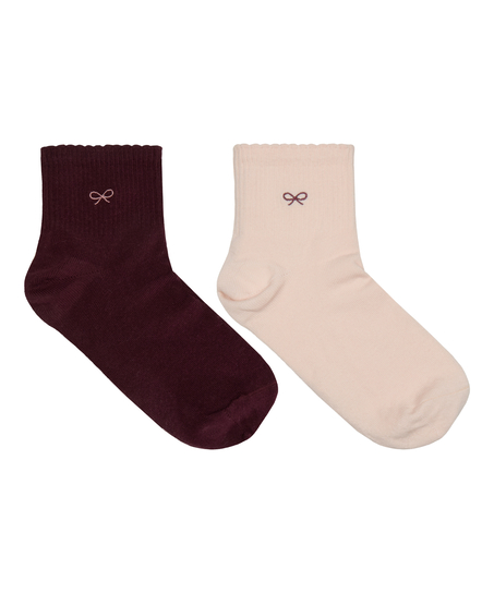2 Pair Cotton Half Crew Socks, Pink