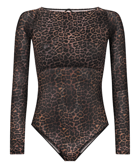 Tara Leopard Long Sleeved Body, Black