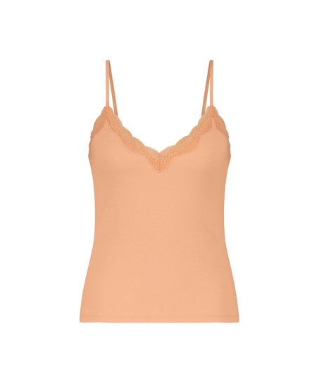 Cami Rib Lace  Top, Pink