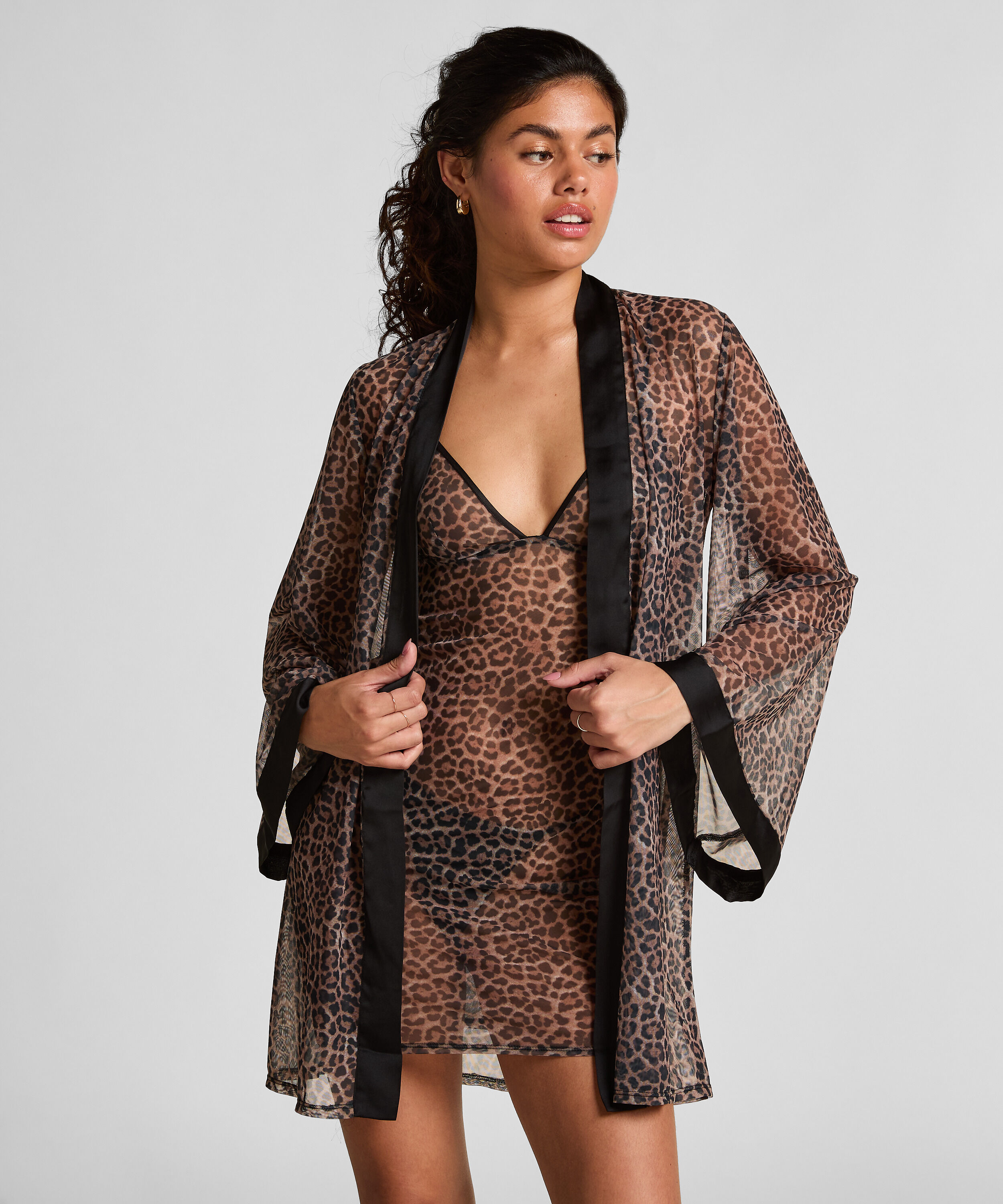 Leopard Mesh Kimono, Black