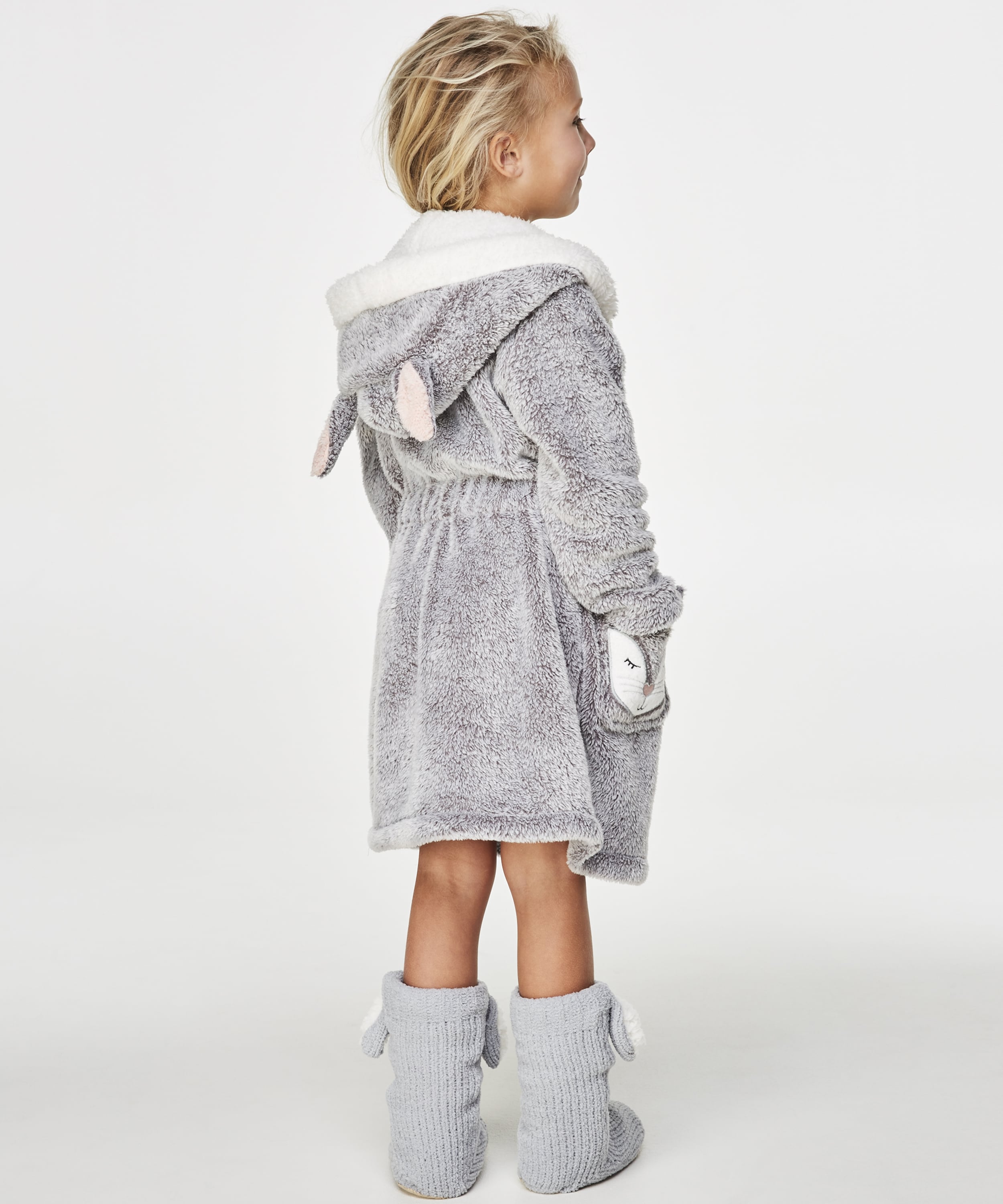 Kids Fleece Bathrobe, Gray, main