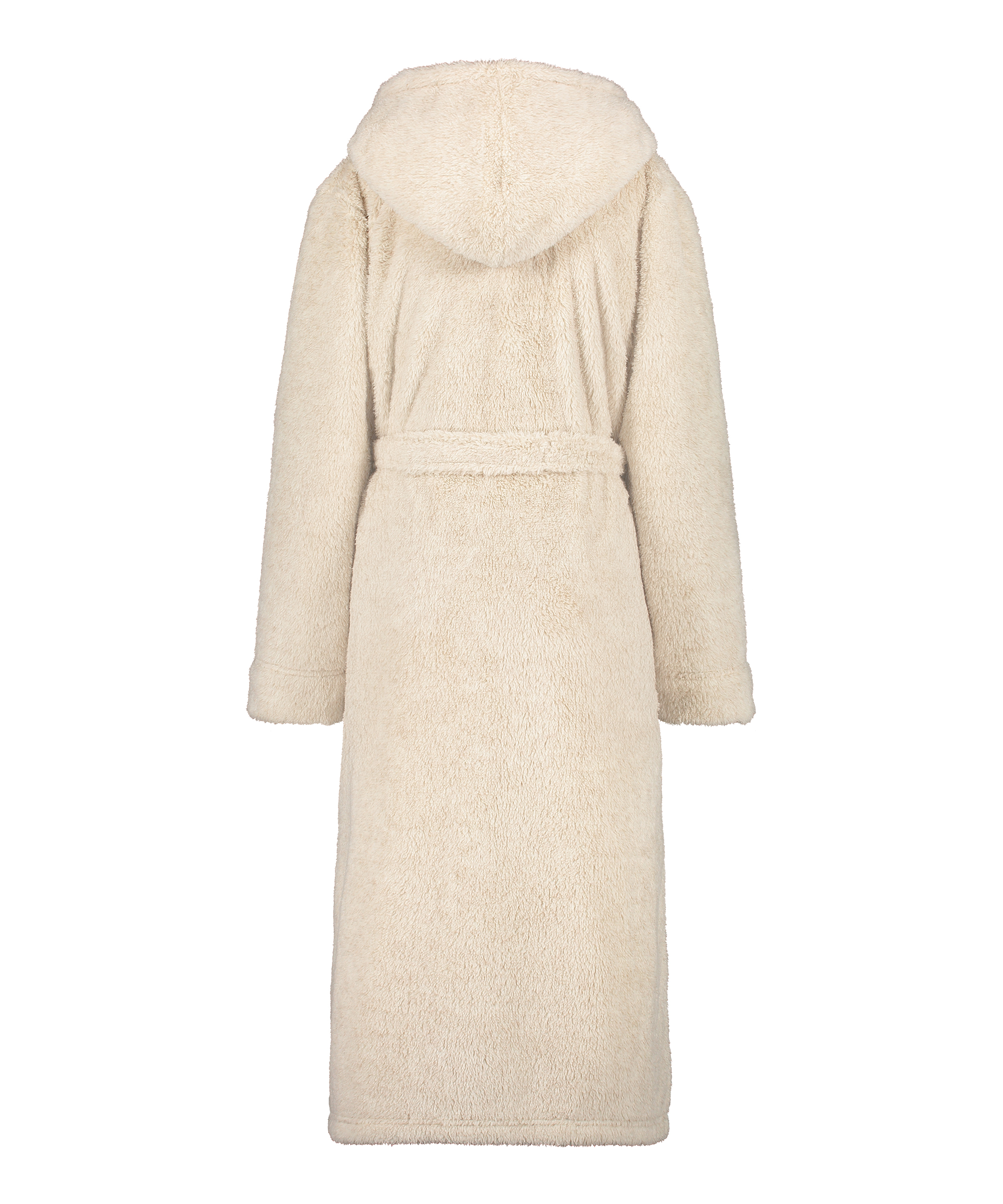 Long Fleece Bathrobe, Beige, main