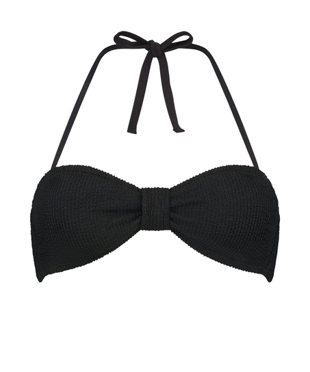 Crinkle Bandeau Bikini Top, Black