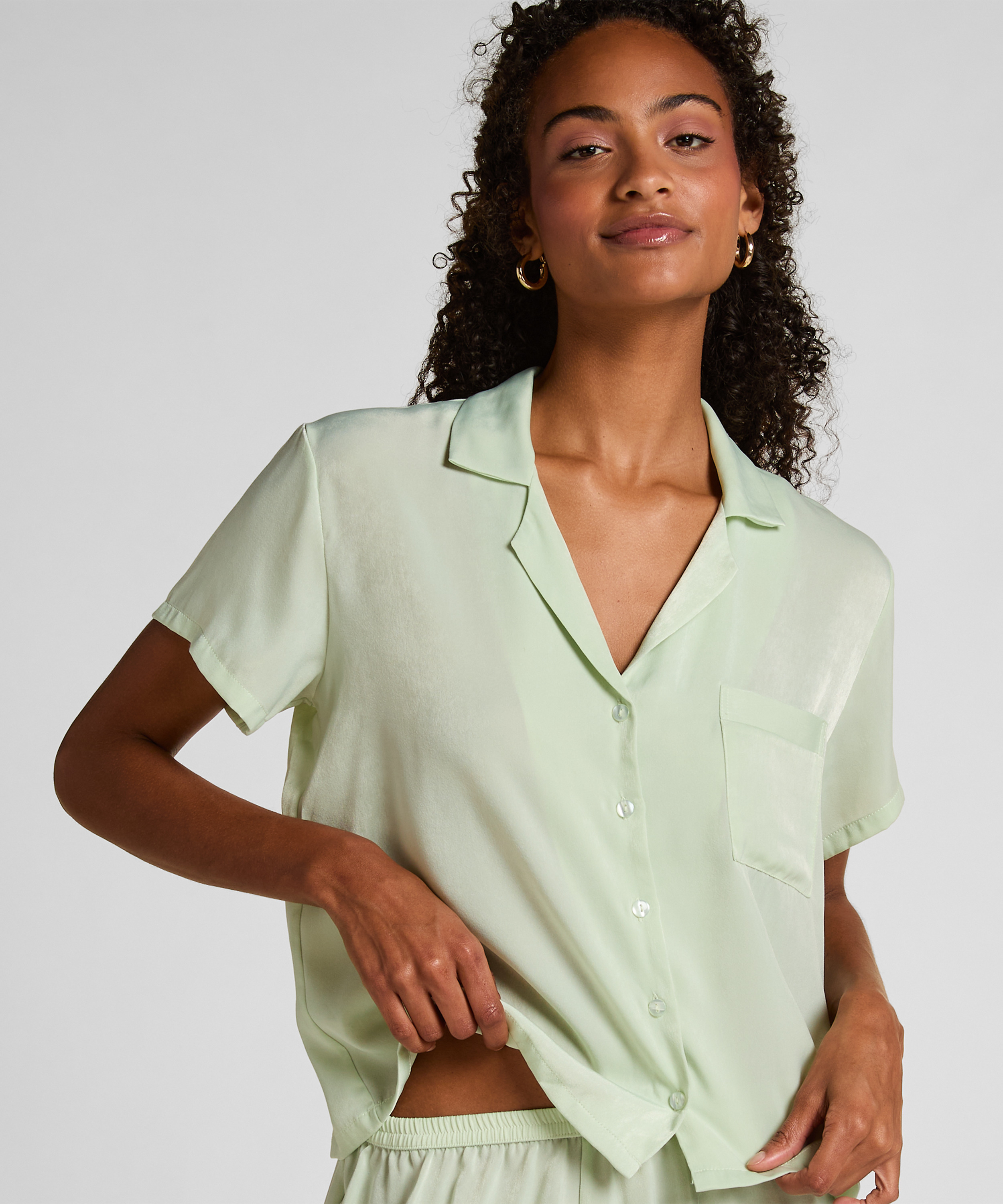 Satin Short-Sleeved Jacket, Green, main