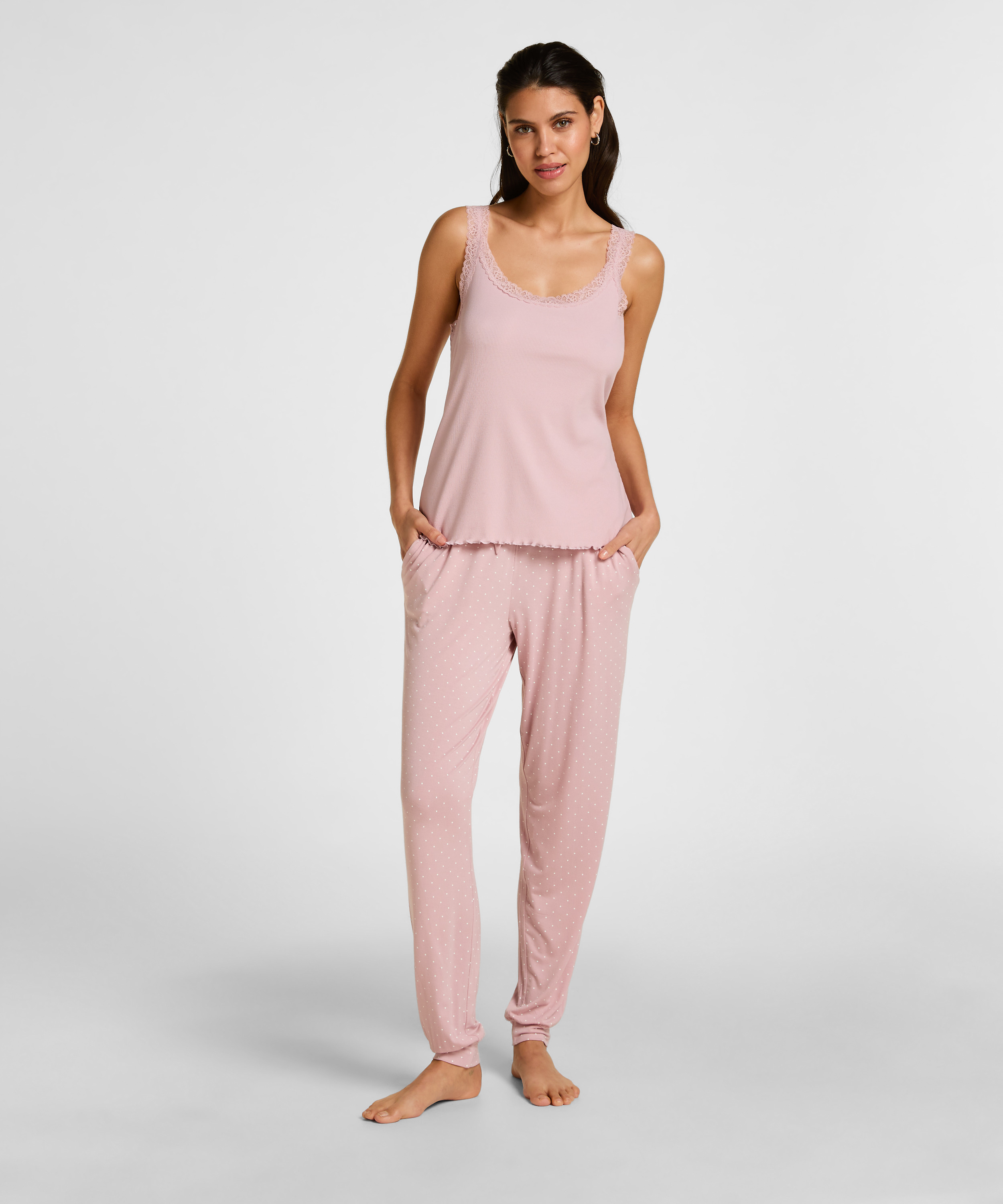 Singlet Rib Jersey Lace, Pink, main