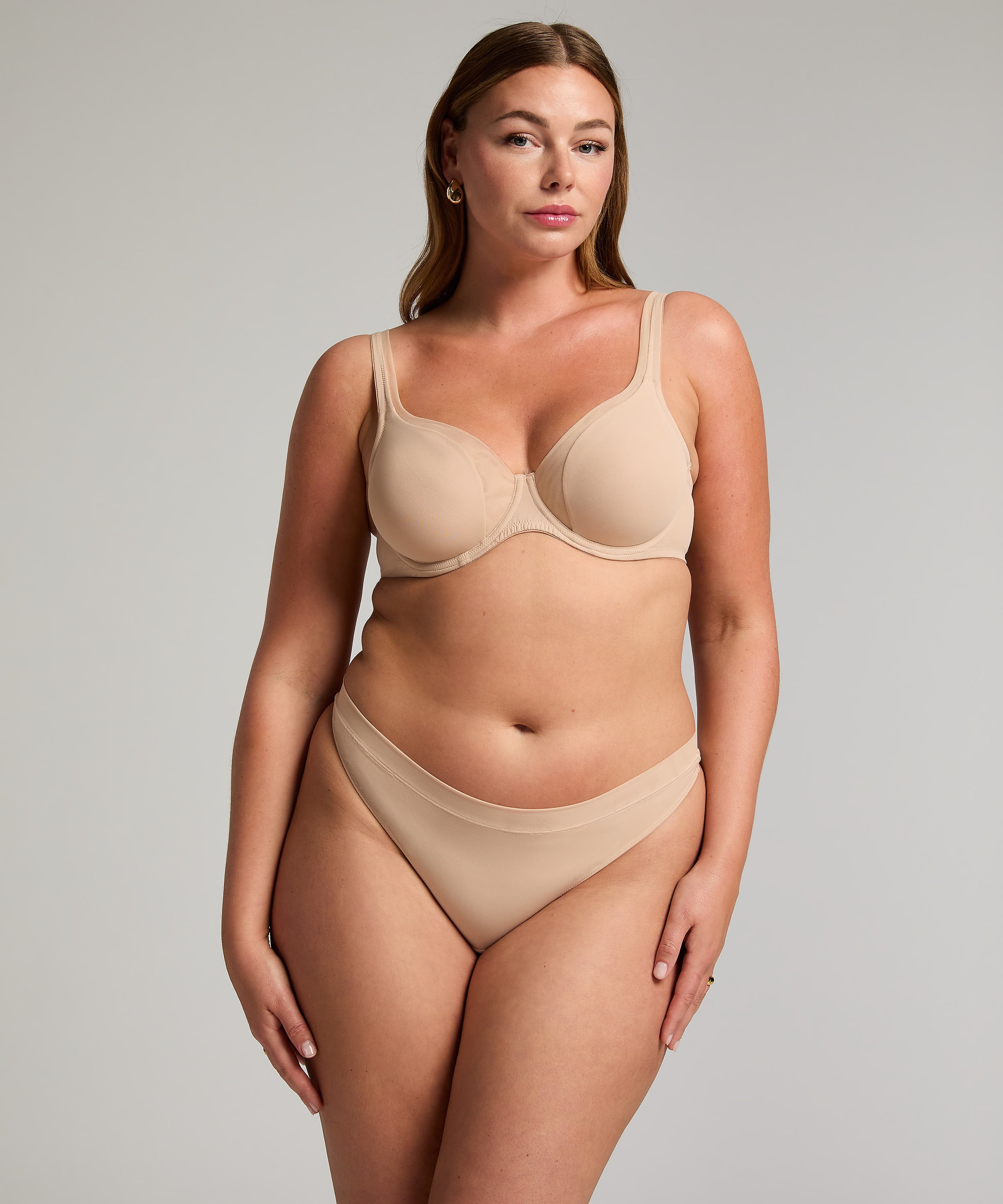 Mesh non-padded underwired bra, Beige, main