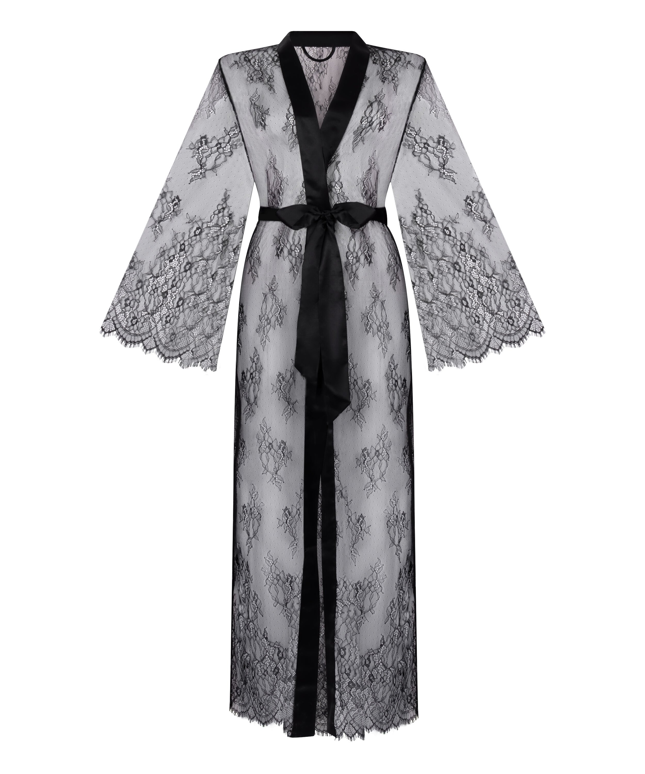 Long Allover Lace Kimono, Black
