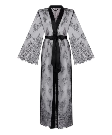 Long Allover Lace Kimono, Black
