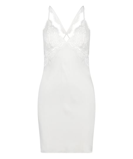 Satin Slip Dress, White