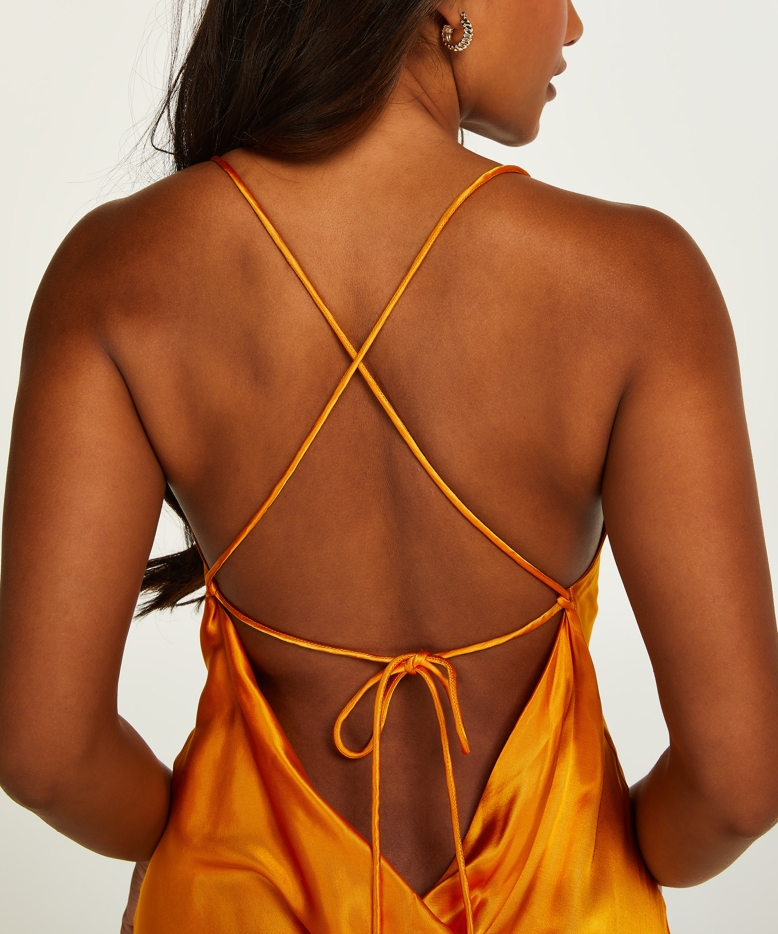 Satin Midi Dress, Orange, main