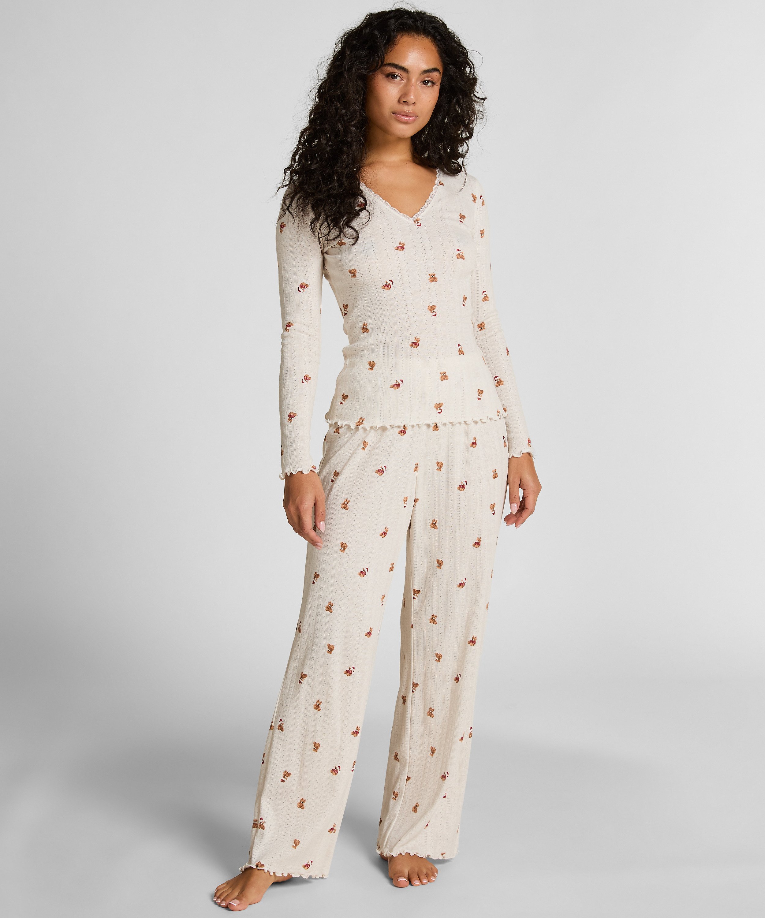 Pointelle Pyjama Top, White, main