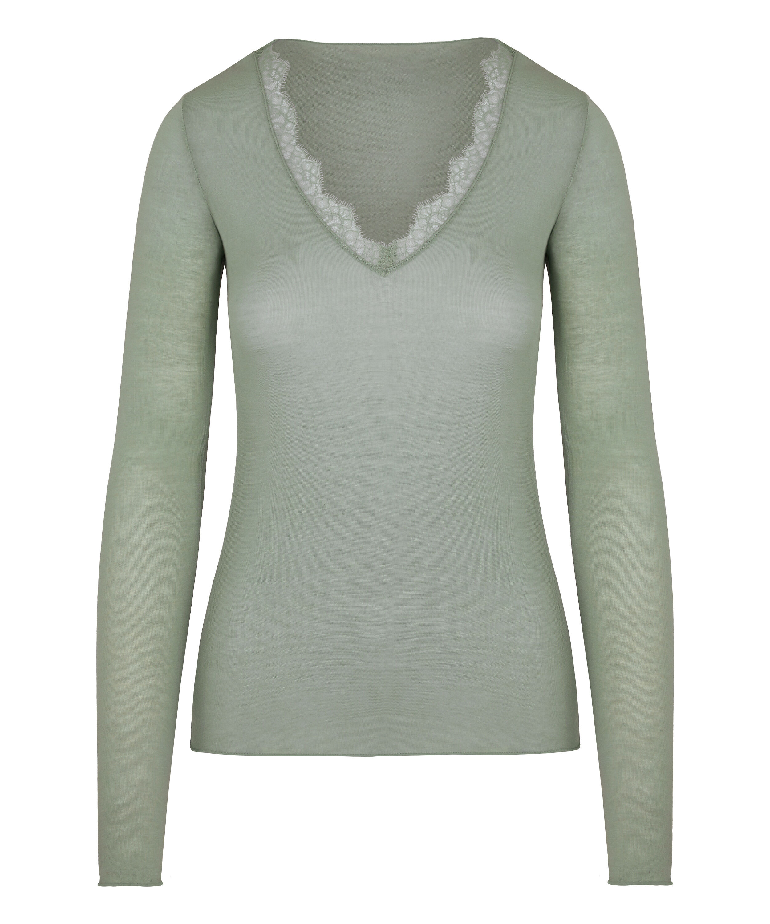 super soft Lace V-Neck shirt with Cashmere, Green