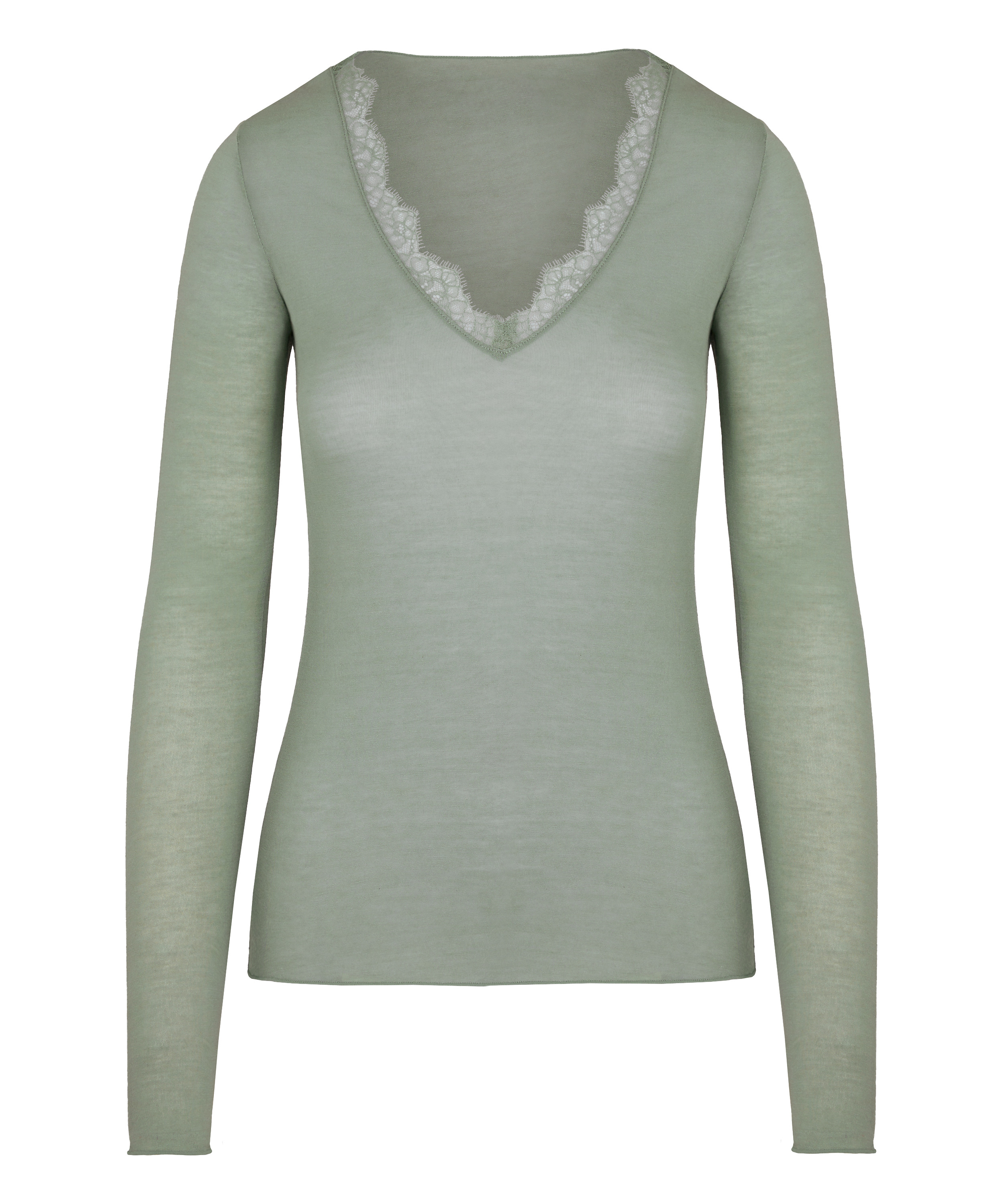 super soft Lace V-Neck shirt with Cashmere, Green, main