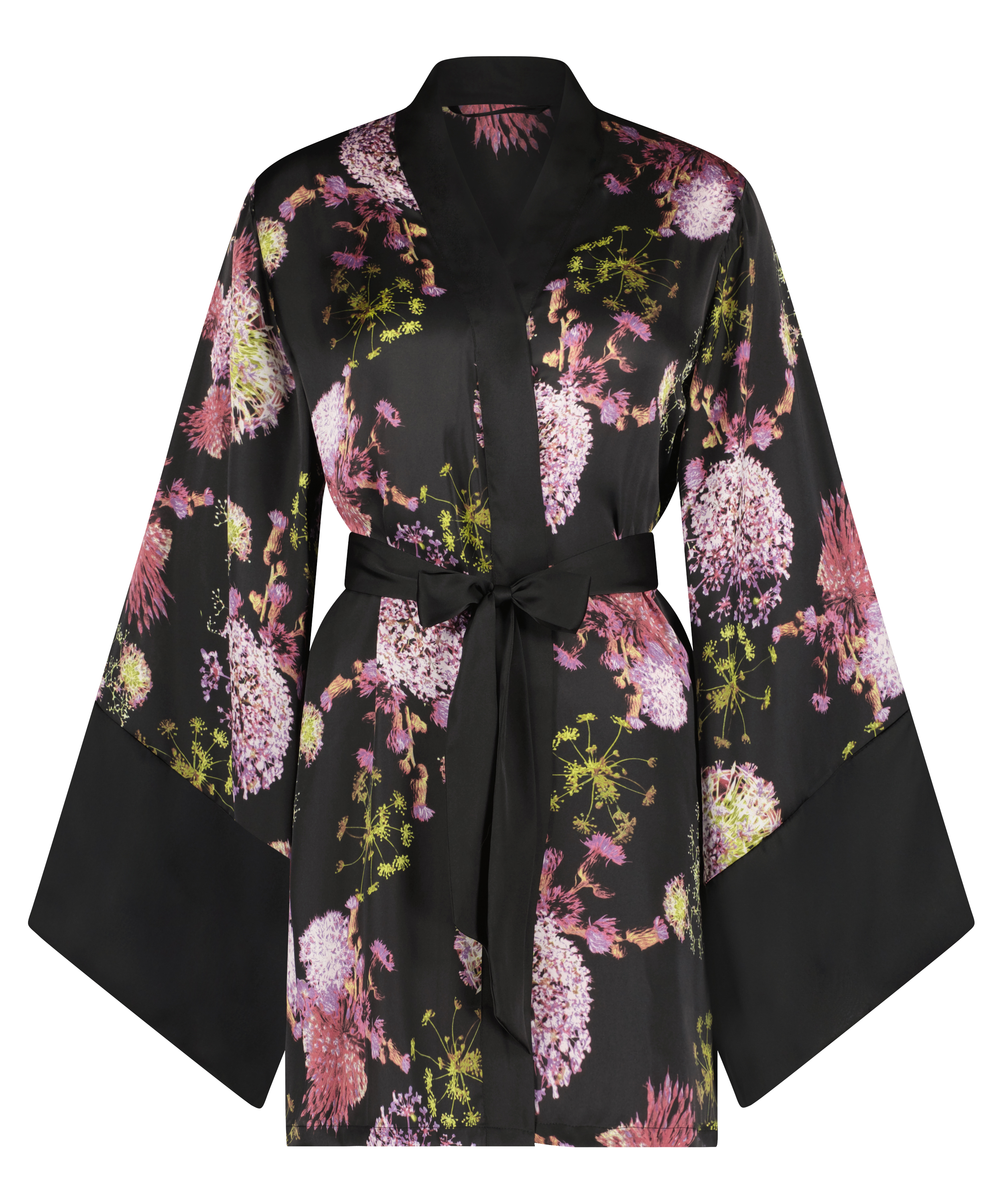 Satin Kimono, Black, main
