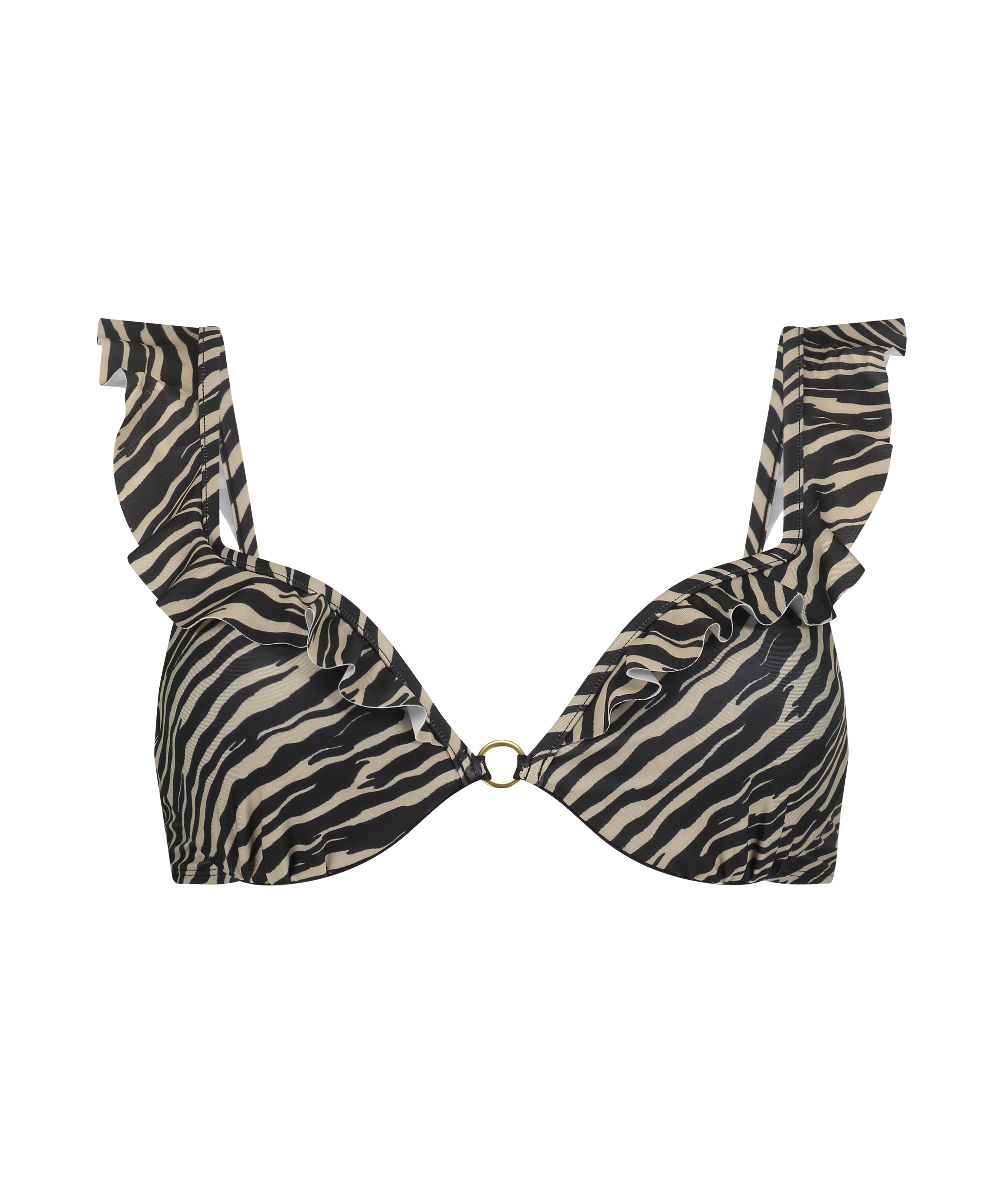 Zebra Padded Underwired Bikini Top, Brown, main