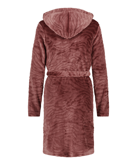 Short Fleece Ribbed Bathrobe, Purple