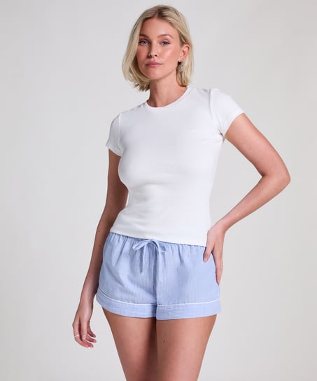 Ribbed Crew Neck Short-Sleeved Pyjama Top, White