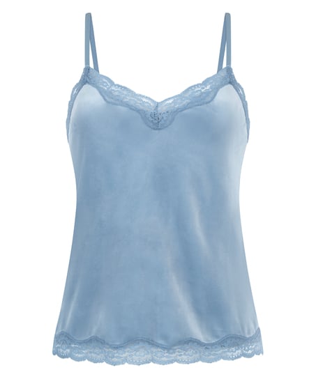Velours Lace Cami Top, Blue
