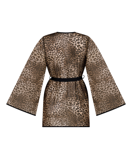 Leopard Mesh Kimono, Black