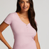 Rib Short-Sleeved Top, Pink