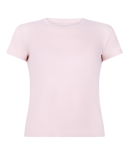 Ribbed Crew Neck Short-Sleeved Pyjama Top, Pink