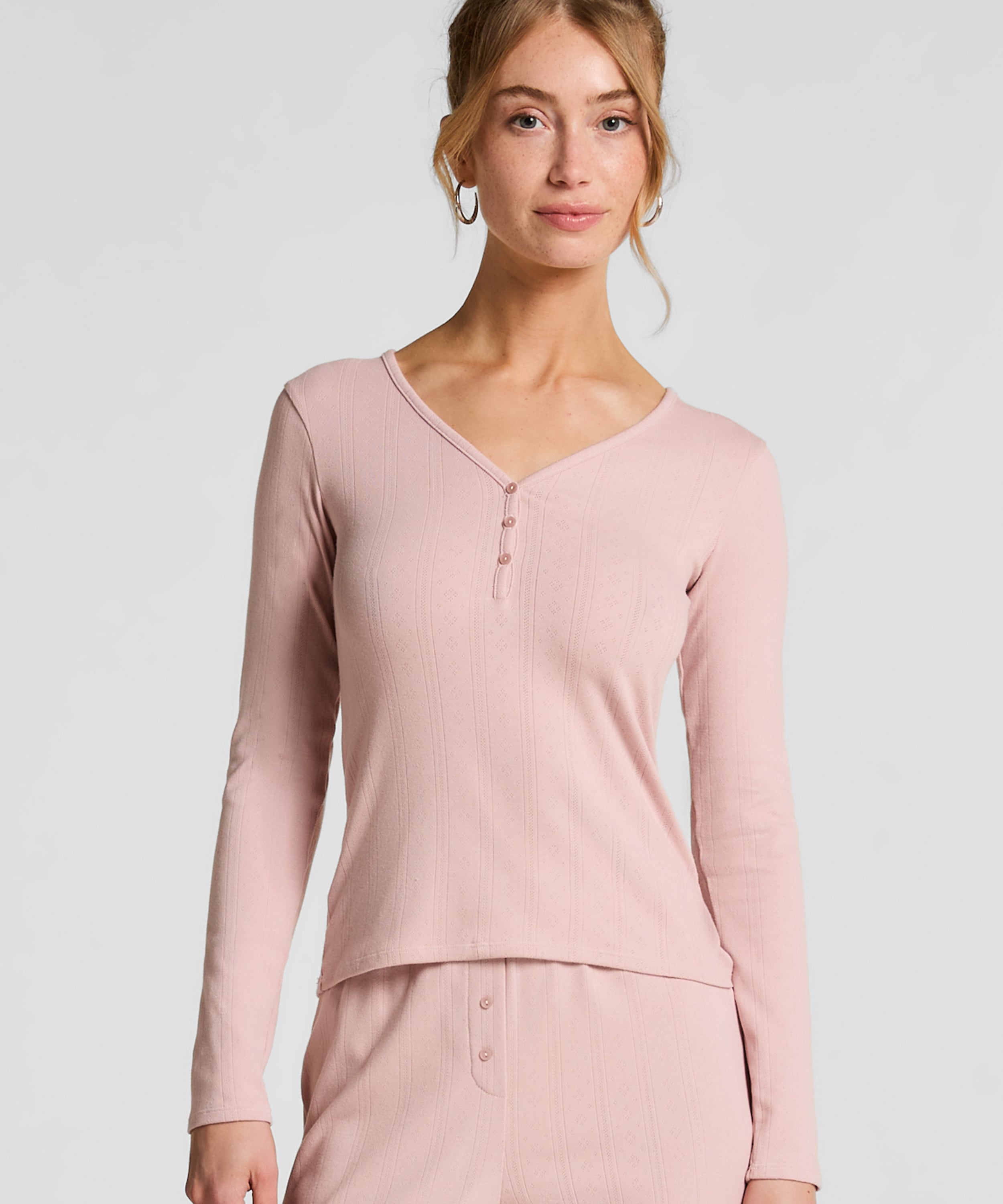 Henley Pyjama Top, Pink, main