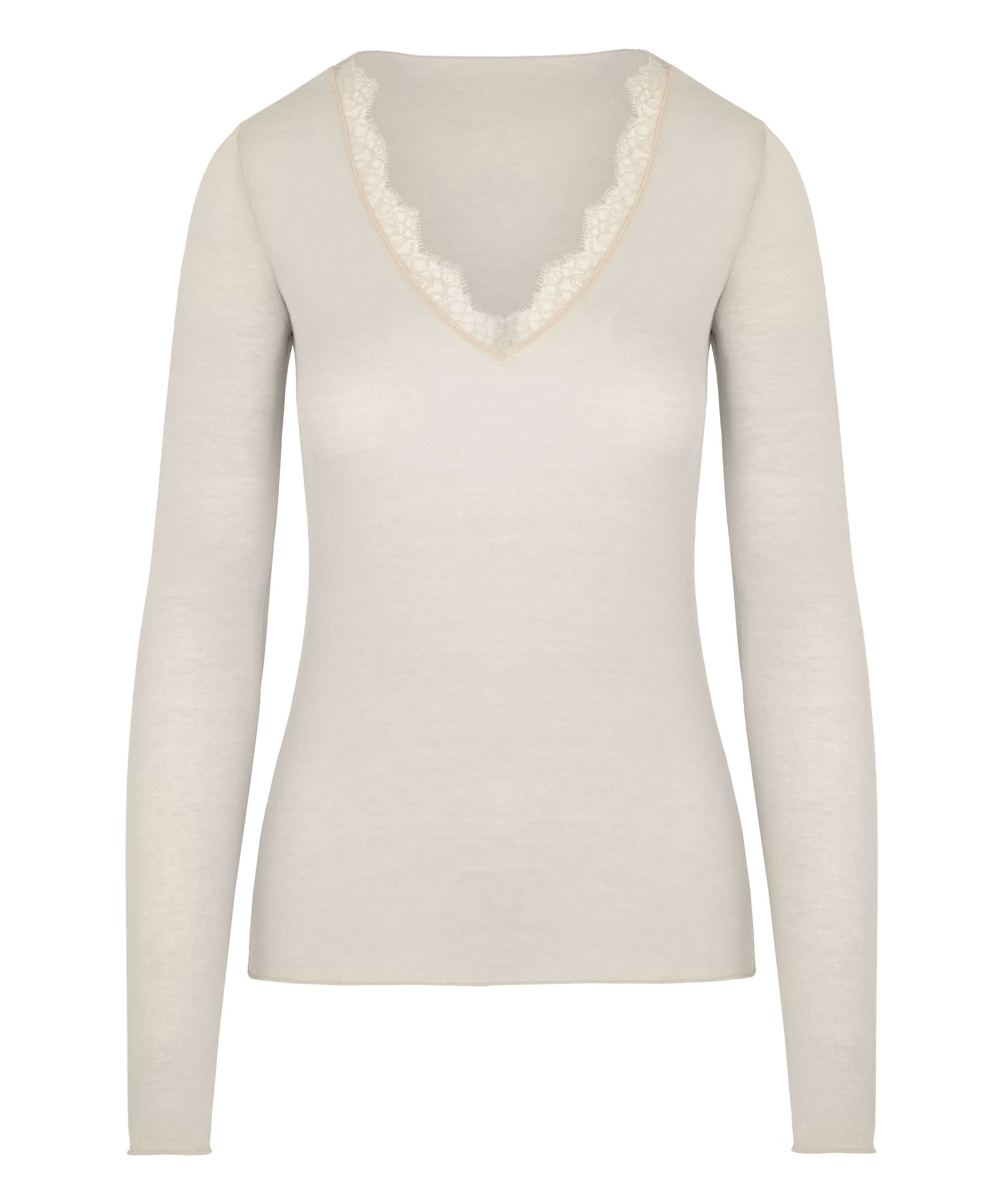 super soft Lace V-Neck shirt with Cashmere, Beige, main