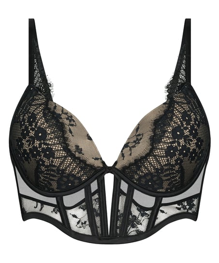 Daphne Padded Underwired Longline Push-Up Bra, Black